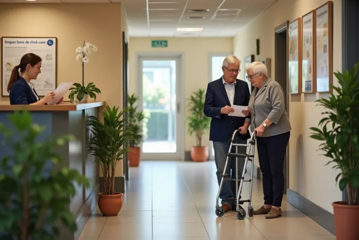 Admission dans une maison de retraite belge avec une coordinatrice accueillant une résidente accompagnée de sa fille