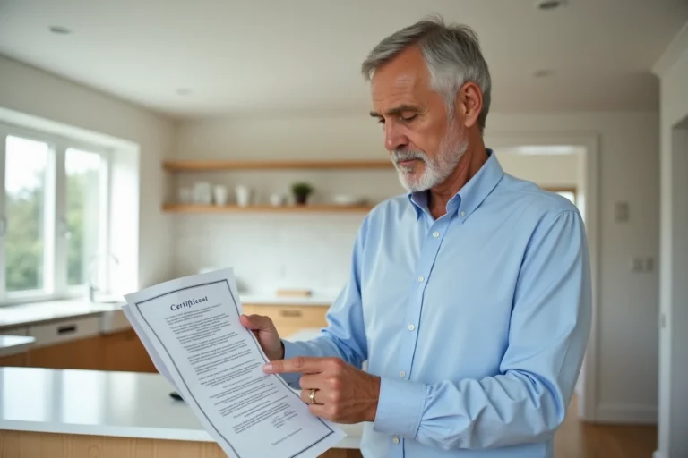 Architecte consultant un certificat de conformité dans une maison rénovée