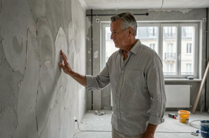 Investisseur immobilier expérimenté inspectant un appartement en rénovation pour évaluer le potentiel locatif d'un bien en 2024