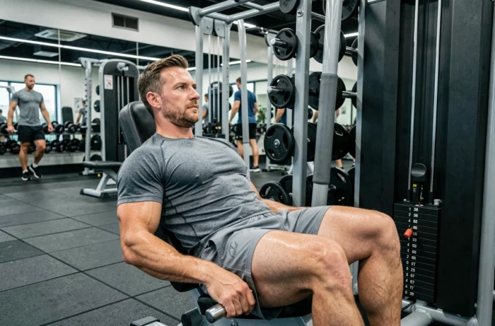 Homme sur une machine abdominale en salle de musculation ciblant les poignées d'amour avec des exercices de gainage